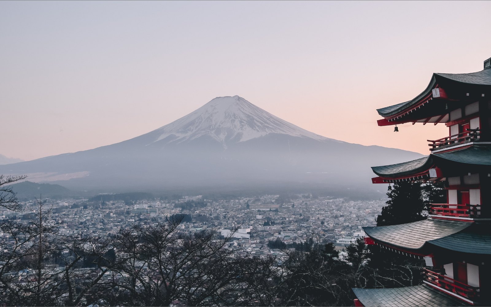 Le mont Fuji derrière les toits d'une pagode : le visuel d'ouverture du site Japan.