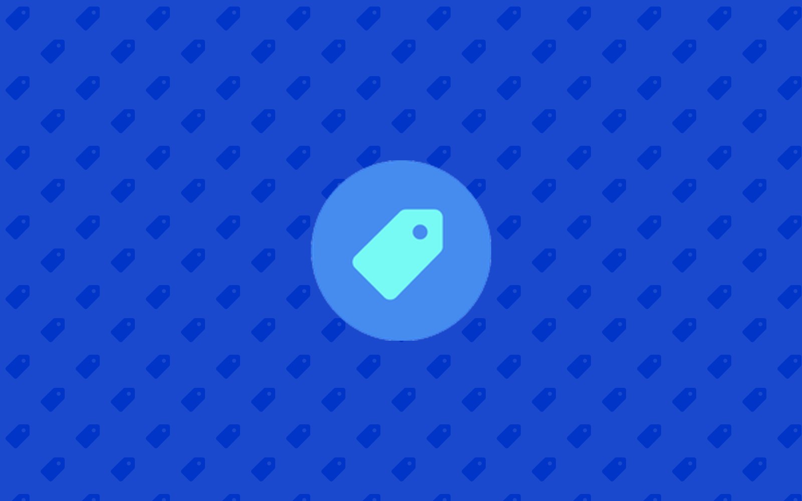Le pictogramme d'étiquette de Symbolicons, posé sur son fond bleu couvert du même motif répété.